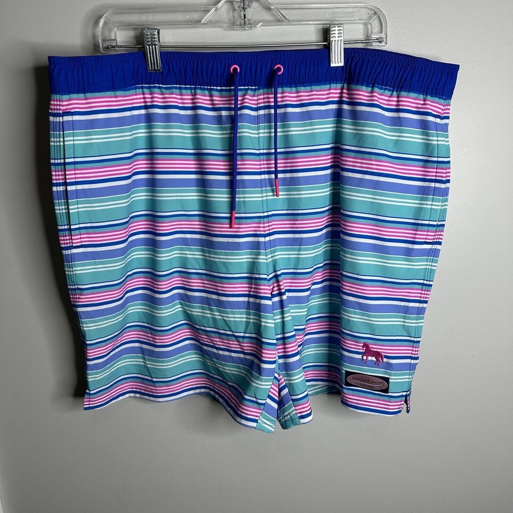 Men's Vineyard Vines Size XL Striped Multicolor Lined Swim Trunks 6.5" Inseam